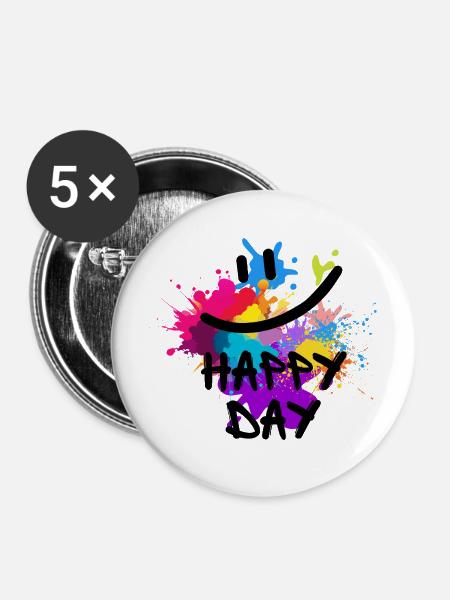 Happy Day - positive Vibes - Buttons mittel 32 mm (5er Pack) - Weiß