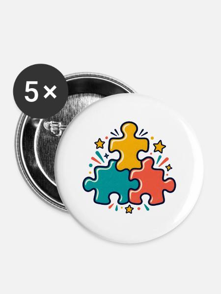 Puzzlerunde – Teil für Teil gemeinsam - Buttons mittel 32 mm (5er Pack) - Weiß