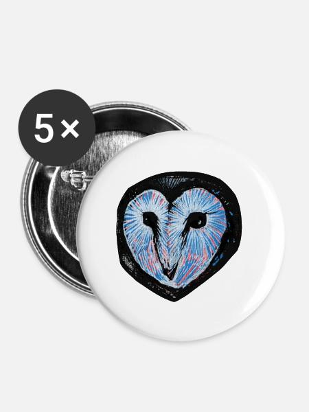 Blue Burst Owl Heart - Buttons mittel 32 mm (5er Pack) - Weiß