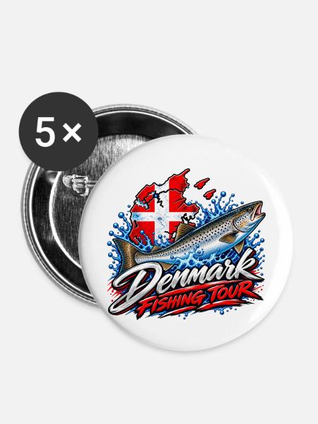 Fishing Tour Denmark - Buttons mittel 32 mm (5er Pack) - Weiß