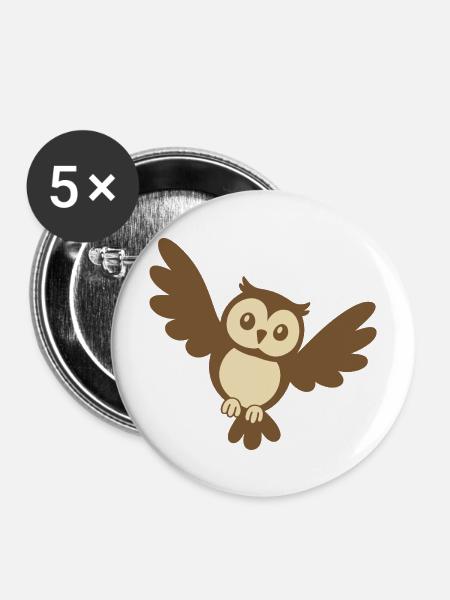 Eule Vogelmotiv Geschenkidee Illustration - Buttons mittel 32 mm (5er Pack) - Weiß