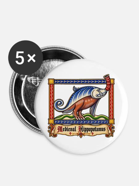 Das mittelalterliche Nilpferd - Buttons mittel 32 mm (5er Pack) - Weiß