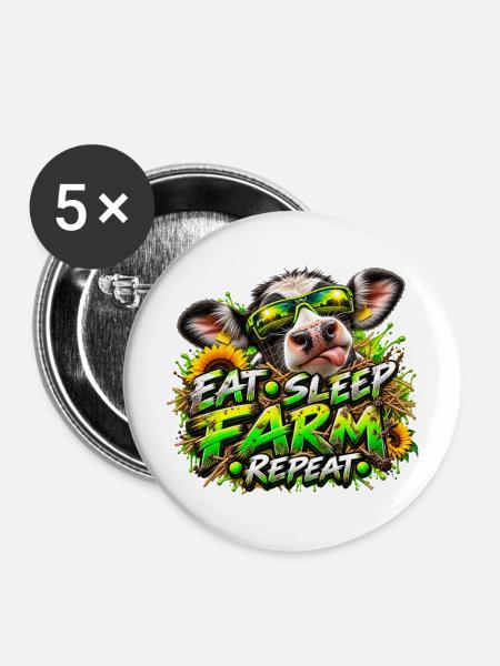 Eat Sleep Farm Repeats - Buttons mittel 32 mm (5er Pack) - Weiß