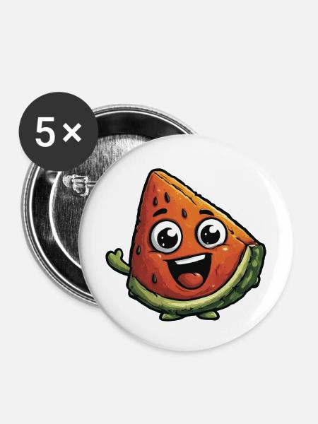 Lachende Wassermelonenscheibe - Buttons mittel 32 mm (5er Pack) - Weiß