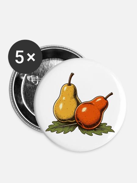 Birnen und Herbstblätter - Buttons mittel 32 mm (5er Pack) - Weiß
