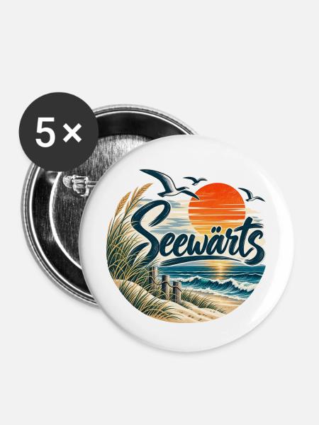 Seewärts Strandsunset - Buttons mittel 32 mm (5er Pack) - Weiß