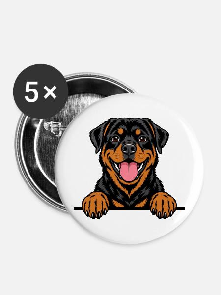 Rottweiler - Buttons mittel 32 mm (5er Pack) - Weiß