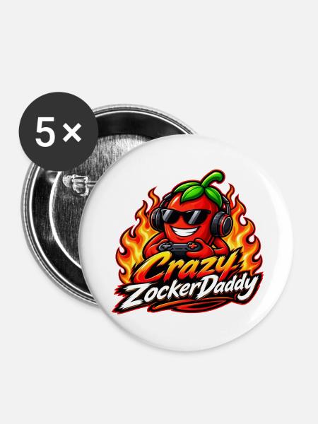 CrazyZockerDaddy - Buttons mittel 32 mm (5er Pack) - Weiß