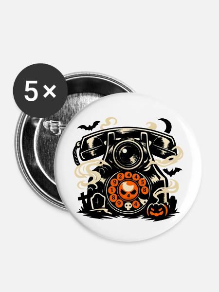 Spuktelefon Halloween Motiv - Buttons mittel 32 mm (5er Pack) - Weiß