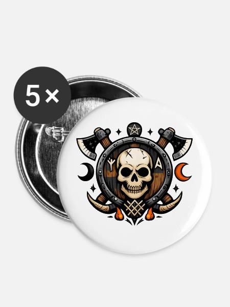 Schädel Schild Ritual-Motiv - Buttons mittel 32 mm (5er Pack) - Weiß