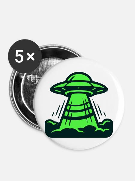 Ufo Start Landung Grafik - Buttons mittel 32 mm (5er Pack) - Weiß