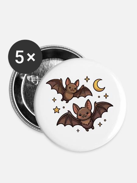 Fledermäuse mit dem Mond - Buttons mittel 32 mm (5er Pack) - Weiß
