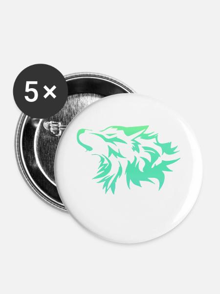 Wolf leuchtend grün - Buttons mittel 32 mm (5er Pack) - Weiß