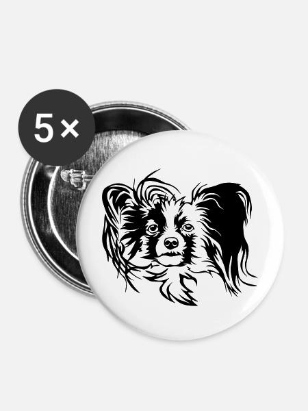 Papillon Kopf - Buttons mittel 32 mm (5er Pack) - Weiß