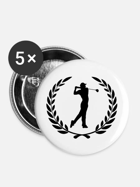 Sportpreis Lorbeerkranz Golf - Buttons mittel 32 mm (5er Pack) - Weiß