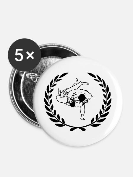 Judo werfen Sportpreis Lorbeerkranz - Buttons mittel 32 mm (5er Pack) - Weiß