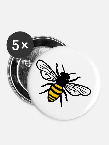 Honigbienen-Logo für Imker - Buttons mittel 32 mm (5er Pack) - Weiß