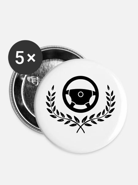 Autolenkrad in Lorbeerkranz - Buttons mittel 32 mm (5er Pack) - Weiß