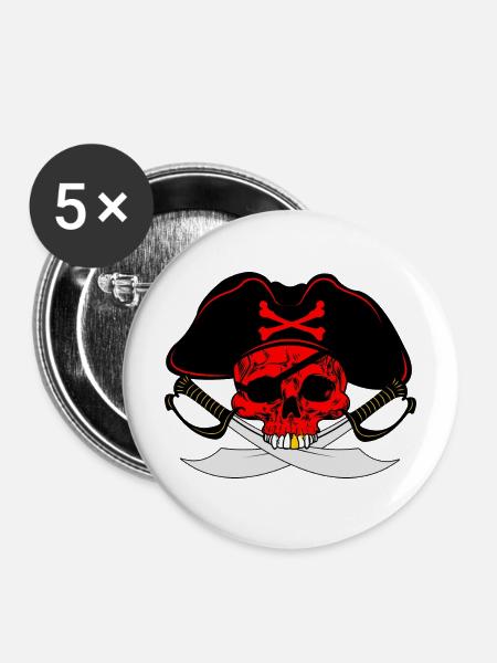 Roter Pirat - Buttons mittel 32 mm (5er Pack) - Weiß