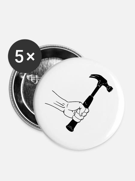 Hammer in der Faust - Buttons mittel 32 mm (5er Pack) - Weiß