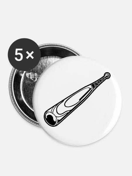 Baseballschläger Skizze - Buttons mittel 32 mm (5er Pack) - Weiß