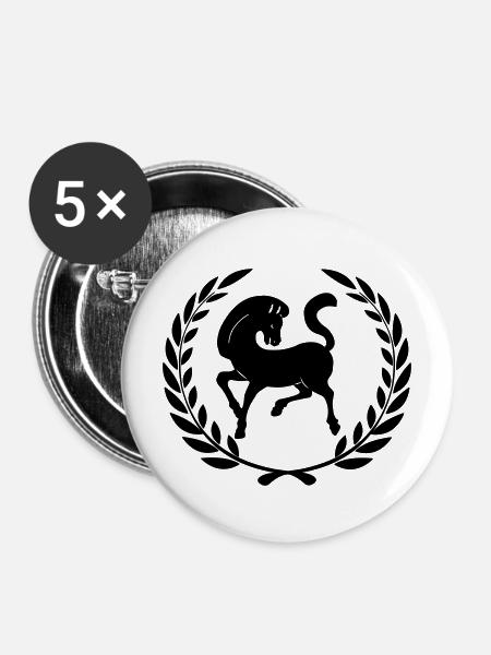 Schwarzes Pferd im Lorbeerkranz - Buttons mittel 32 mm (5er Pack) - Weiß