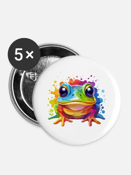 Frosch Design bunt - Buttons mittel 32 mm (5er Pack) - Weiß