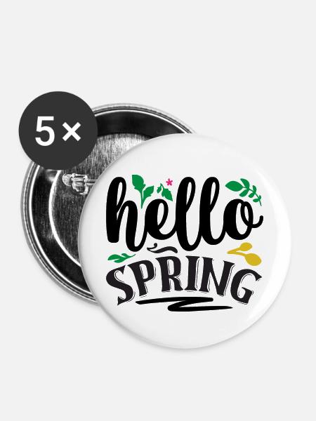 Hallo Frühling - Buttons mittel 32 mm (5er Pack) - Weiß