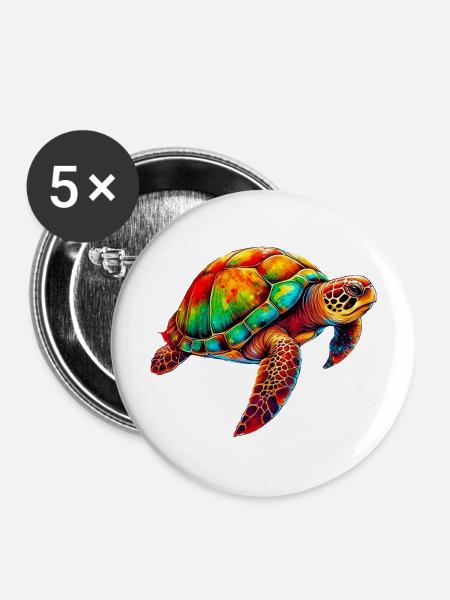Schildkröte - Buttons mittel 32 mm (5er Pack) - Weiß