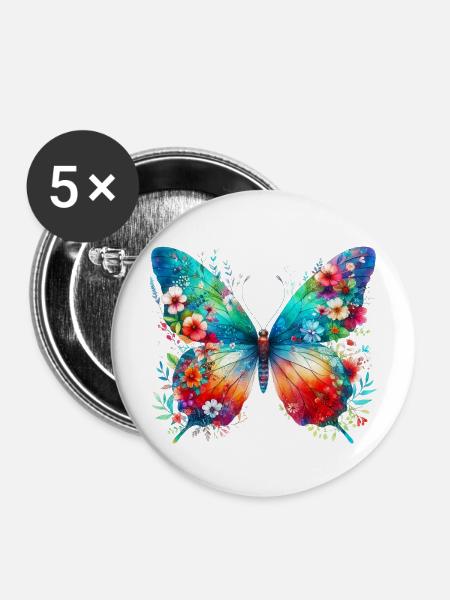 Schmetterling - Buttons mittel 32 mm (5er Pack) - Weiß
