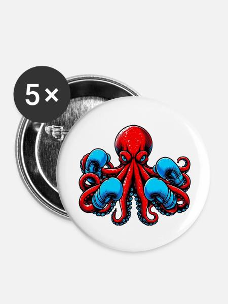 Krake - Buttons mittel 32 mm (5er Pack) - Weiß