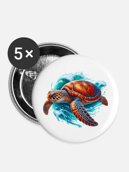 Schildkröte - Buttons mittel 32 mm (5er Pack) - Weiß