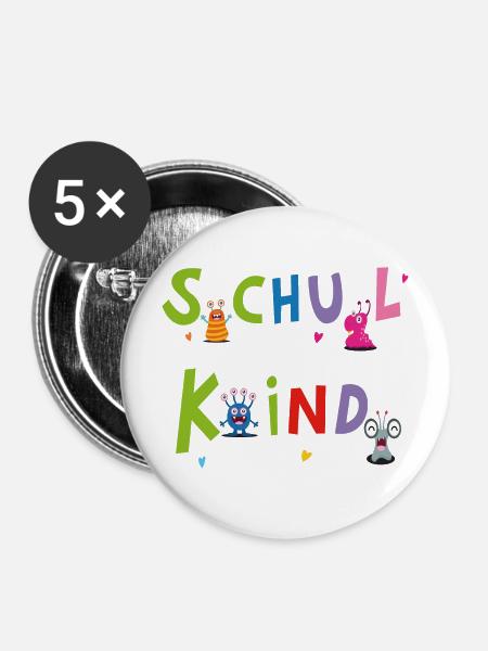 Schulkind - Buttons mittel 32 mm (5er Pack) - Weiß