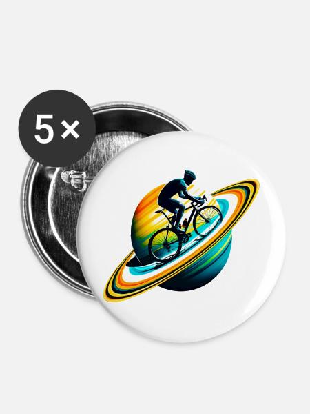 Radfahrer auf Saturn - Buttons mittel 32 mm (5er Pack) - Weiß