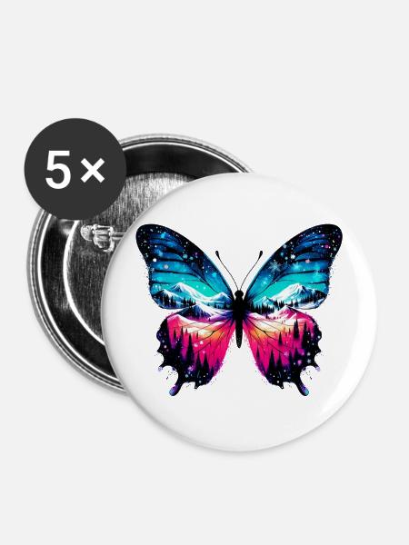 Schmetterling - Buttons mittel 32 mm (5er Pack) - Weiß