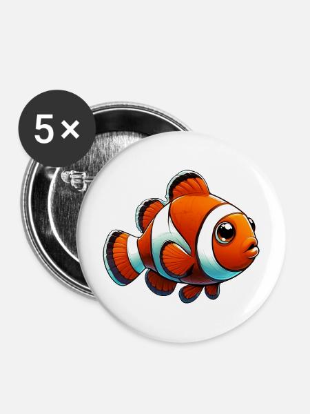 Clownfisch - Buttons mittel 32 mm (5er Pack) - Weiß