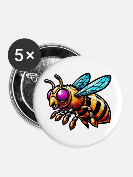 Biene - Buttons mittel 32 mm (5er Pack) - Weiß
