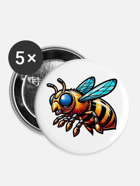 Biene - Buttons mittel 32 mm (5er Pack) - Weiß