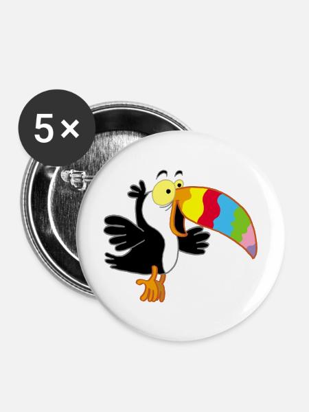 Vogel und mehrfarbiger Schnabel - Buttons mittel 32 mm (5er Pack) - Weiß