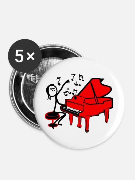 Strichmännchen Rotes Klavier - Buttons mittel 32 mm (5er Pack) - Weiß