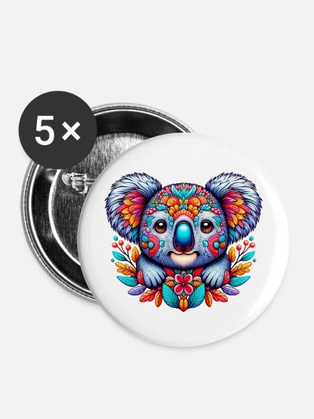 Koala - Buttons mittel 32 mm (5er Pack) - Weiß