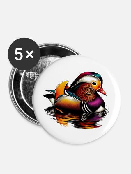 Mandarinente - Buttons mittel 32 mm (5er Pack) - Weiß