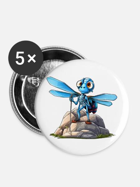 Libelle Bergsteiger / Wandern Libellen - Buttons mittel 32 mm (5er Pack) - Weiß