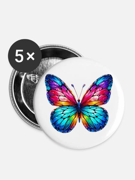 Schmetterling - Buttons mittel 32 mm (5er Pack) - Weiß