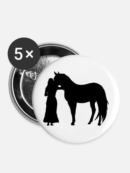 Frau mit Pferd - Buttons mittel 32 mm (5er Pack) - Weiß