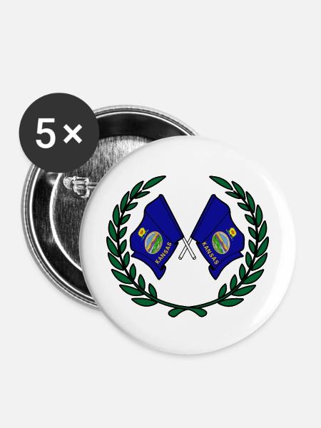 Fahnen USA Kansas im Lorbeerkranz - Buttons mittel 32 mm (5er Pack) - Weiß
