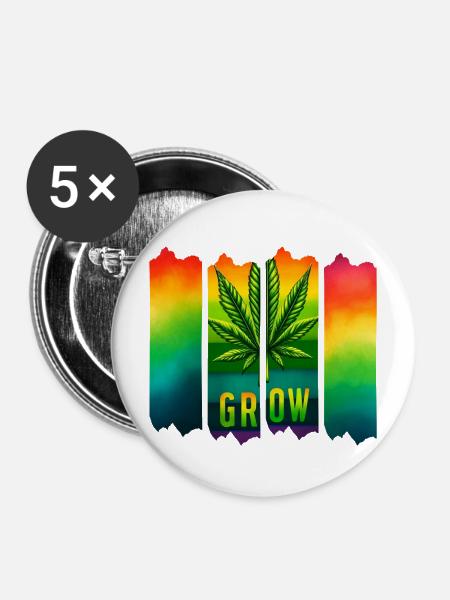 Grow Hanfblatt Brushdesign im Reggae-Stil - Buttons mittel 32 mm (5er Pack) - Weiß