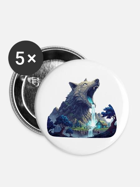 Wolf Wasserfall - Buttons mittel 32 mm (5er Pack) - Weiß