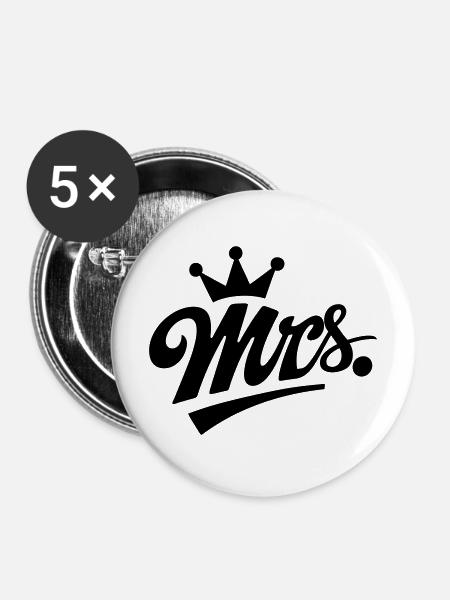 Mrs. & Krone, personalisierbar - Buttons mittel 32 mm (5er Pack) - Weiß