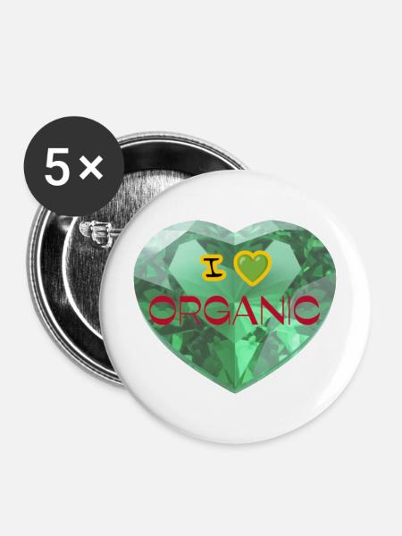 Diamantherz I Love Organic - Buttons mittel 32 mm (5er Pack) - Weiß